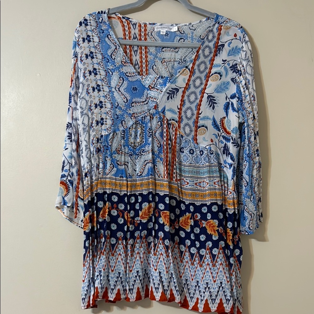 Floral Patchwork Blouse - Blue and Orange - Picture 1 of 9